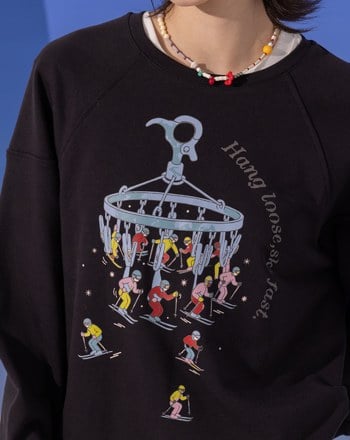 ➤發熱曬衣夾造型滑雪纜車印花大學T(兩色)