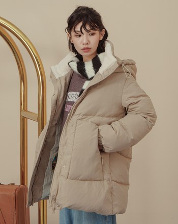 ➤顯瘦壓線擋風立領連帽長版羽絨外套(兩色)