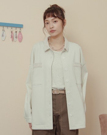 異材質配色拼接條絨襯衫外套(兩色)