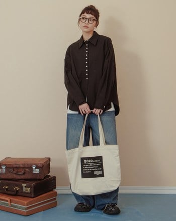 配色釦造型打褶下擺長袖襯衫(三色)