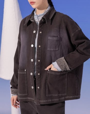 多口袋豹紋拼接襯衫外套(兩色)