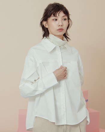 抗皺造型剪接背後打褶長袖襯衫(兩色)