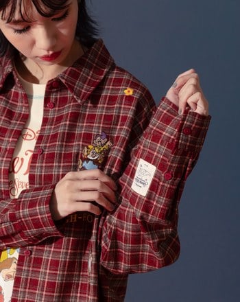 迪士尼系列 小矮人繡花復古格紋長袖襯衫(兩色)