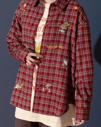 迪士尼系列 小矮人繡花復古格紋長袖襯衫(兩色)