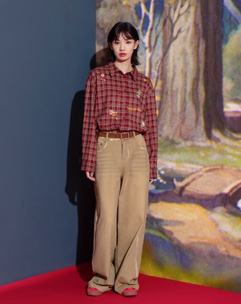 迪士尼系列 小矮人繡花復古格紋長袖襯衫(兩色)