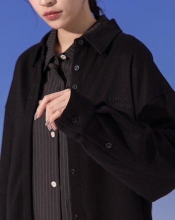 刺繡仿羊絨剪接長袖襯衫(兩色)