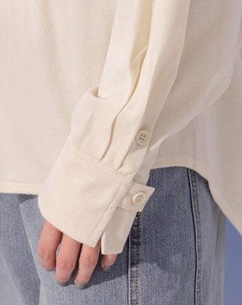 燈芯絨立體褶造型長袖襯衫