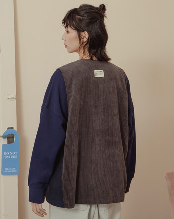 顯瘦遮臀異材質拼接開襟背心(兩色)