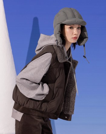 仿羊毛領條絨拼接鋪棉背心(兩色)