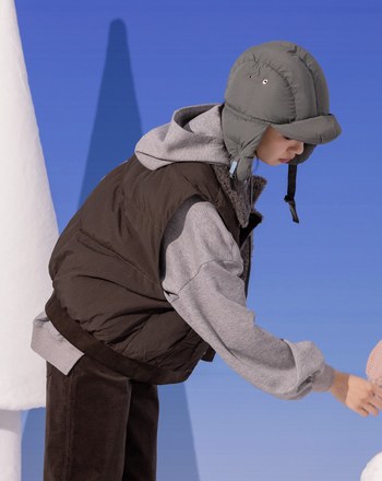 仿羊毛領條絨拼接鋪棉背心(兩色)