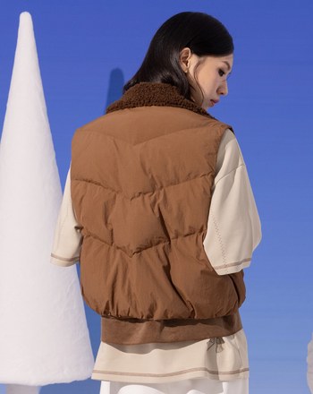 仿羊毛領條絨拼接鋪棉背心(兩色)