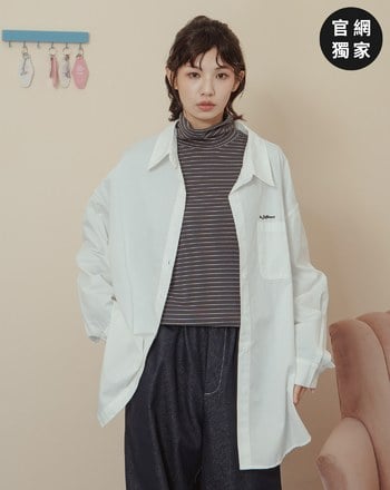 ➤抗皺英文標語繡花純棉長袖襯衫(兩色)