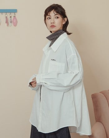 ➤抗皺英文標語繡花純棉長袖襯衫(兩色)