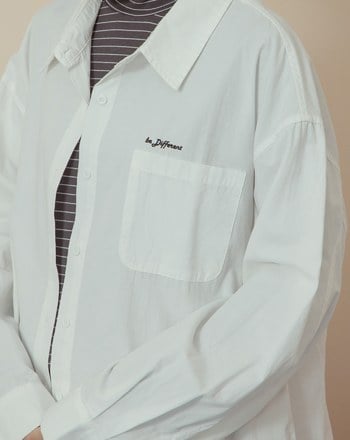 ➤抗皺英文標語繡花純棉長袖襯衫(兩色)