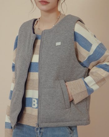 ➤仿羊絨坑條保暖拉鍊背心(兩色)