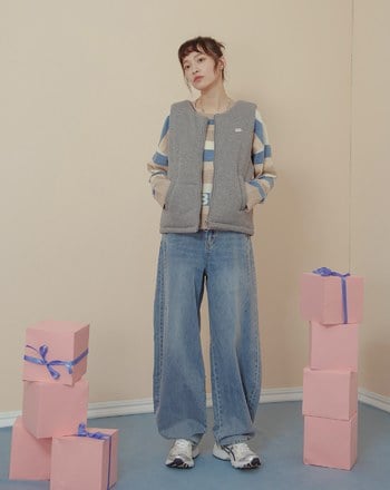 ➤仿羊絨坑條保暖拉鍊背心(兩色)