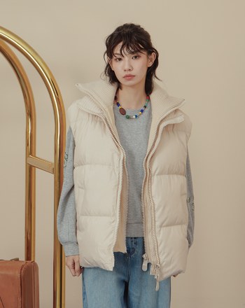 ➤雙拉鍊羅紋高領羽絨背心(兩色)