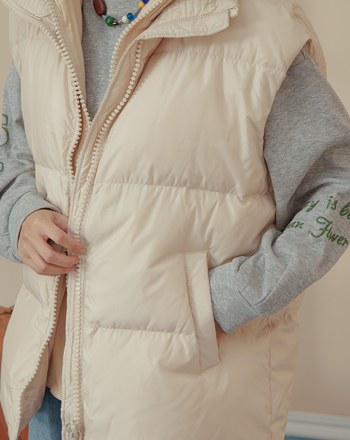 ➤雙拉鍊羅紋高領羽絨背心(兩色)