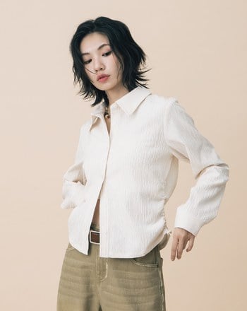 A｜立體條紋布抽繩收腰合肩襯衫(兩色)