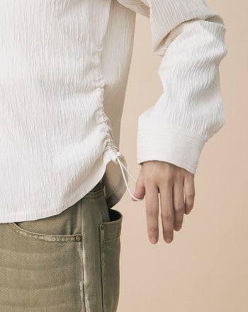 A｜立體條紋布抽繩收腰合肩襯衫(兩色)