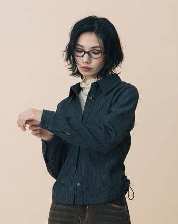 A｜立體條紋布抽繩收腰合肩襯衫(兩色)