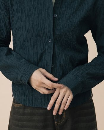 A｜立體條紋布抽繩收腰合肩襯衫(兩色)