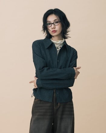 A｜立體條紋布抽繩收腰合肩襯衫(兩色)