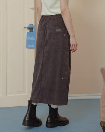 燈芯絨拼接造型口袋開衩長裙(兩色)