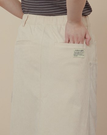 燈芯絨拼接造型口袋開衩長裙(兩色)