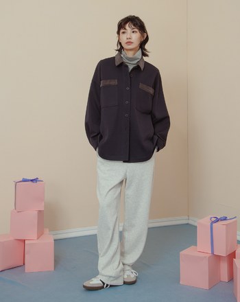 側邊顯瘦剪接抽繩鬆緊長褲(兩色)