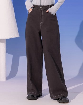 好比例豹紋拼接直筒寬褲(兩色)