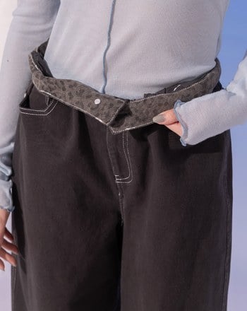 好比例豹紋拼接直筒寬褲(兩色)