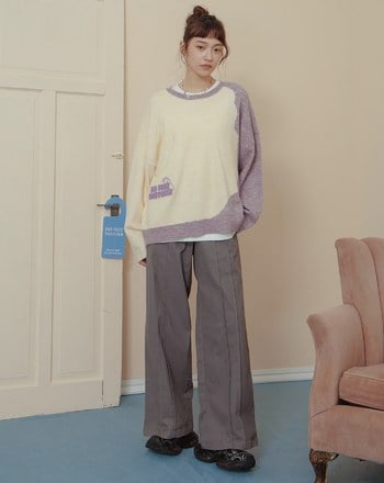 好比例不對稱壓線直筒寬褲(兩色)