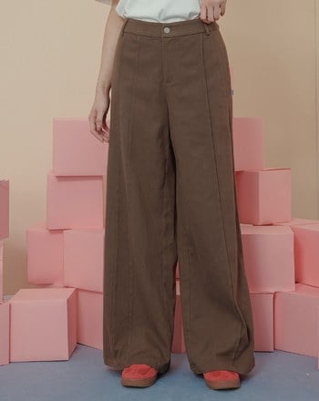 好比例不對稱壓線直筒寬褲(兩色)