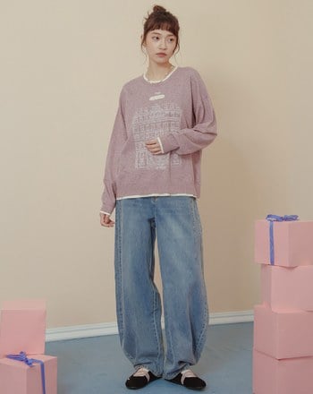 立體刷色顯瘦剪接彎刀牛仔褲