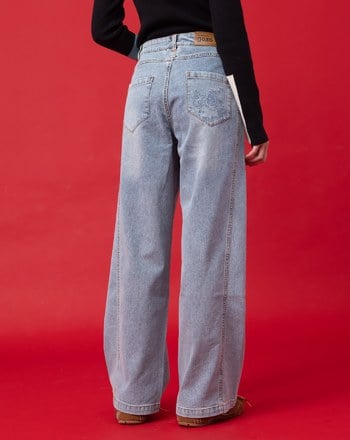 迪士尼系列 萬事通繡花直筒顯瘦牛仔褲(兩色)