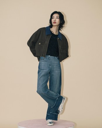 ◢shadow修容雙色拼接牛仔寬褲(兩色)