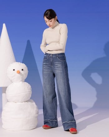 ◢shadow修容雙色拼接牛仔寬褲(兩色)