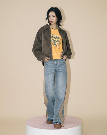 A｜好比例異材質拼接水洗牛仔寬褲(兩色)