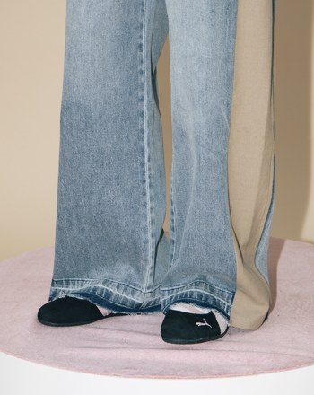 A｜好比例異材質拼接水洗牛仔寬褲(兩色)