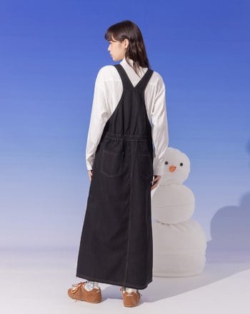 ➤不收邊下擺條絨工裝吊帶裙(兩色)