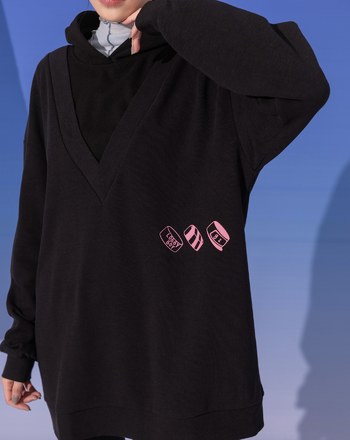 異材質假兩件V領長版連帽上衣(兩色)