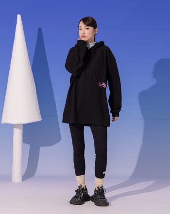 異材質假兩件V領長版連帽上衣(兩色)