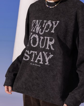 特殊蠟洗復古標語印花大學T(兩色)