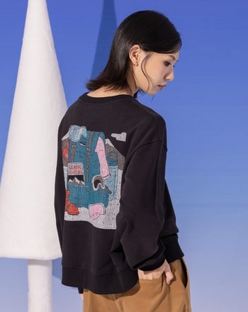 發熱斑駁印花落肩大學T(兩色)