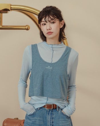 緹花背心木耳邊透膚內搭兩件式上衣(兩色)