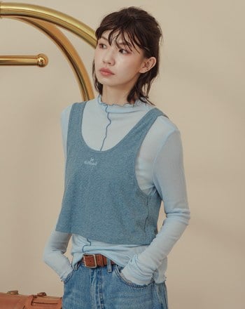 緹花背心木耳邊透膚內搭兩件式上衣(兩色)