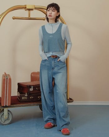 緹花背心木耳邊透膚內搭兩件式上衣(兩色)