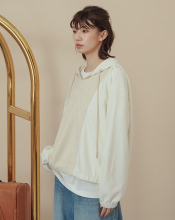 異材質配色拼接V領帽T(兩色)