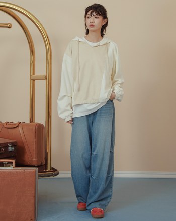 異材質配色拼接V領帽T(兩色)